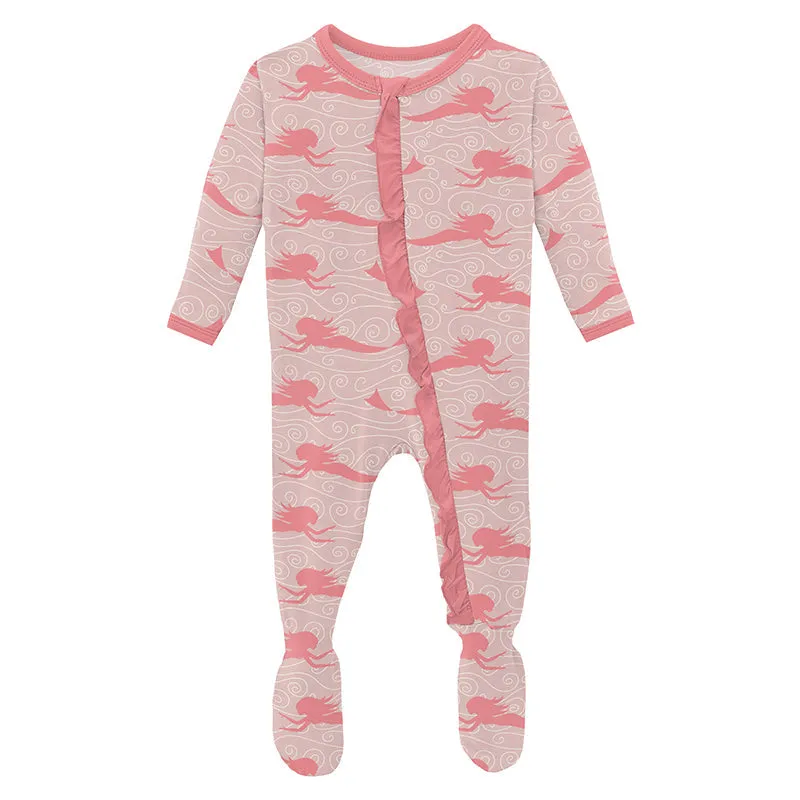 KicKee Pants Classic Ruffle Footie with 2W Zipper - Baby Rose Mermaid