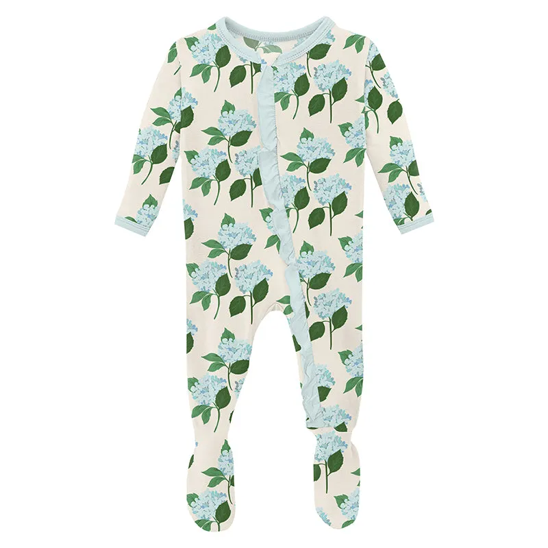 KicKee Pants Classic Ruffle Footie with 2W Zipper - Hydrangea Bouquet