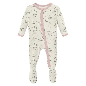 KicKee Pants Classic Ruffle Footie with 2W Zipper - Natural Mistletoe