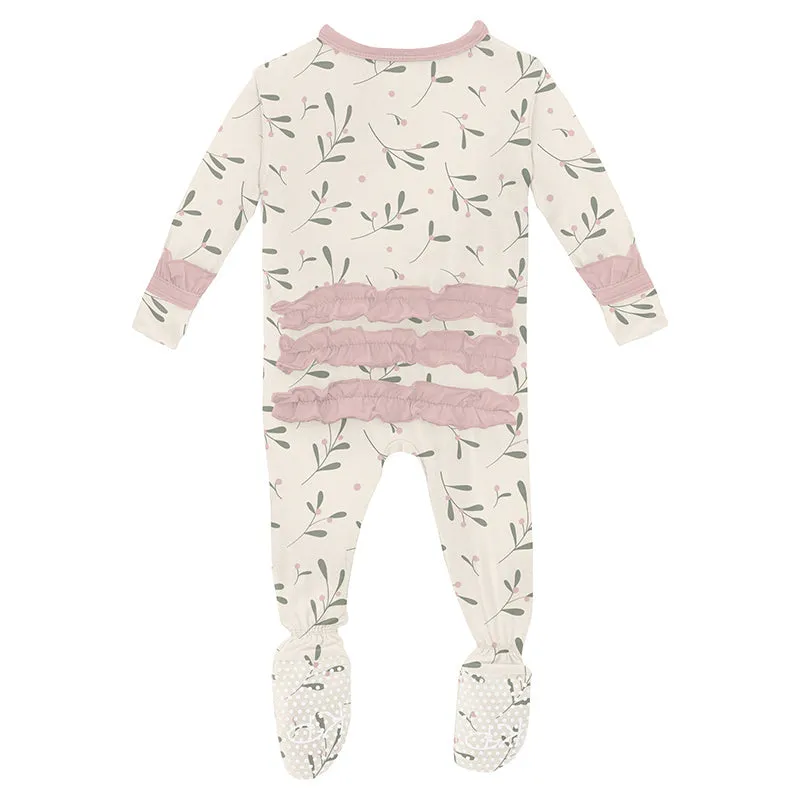 KicKee Pants Classic Ruffle Footie with 2W Zipper - Natural Mistletoe