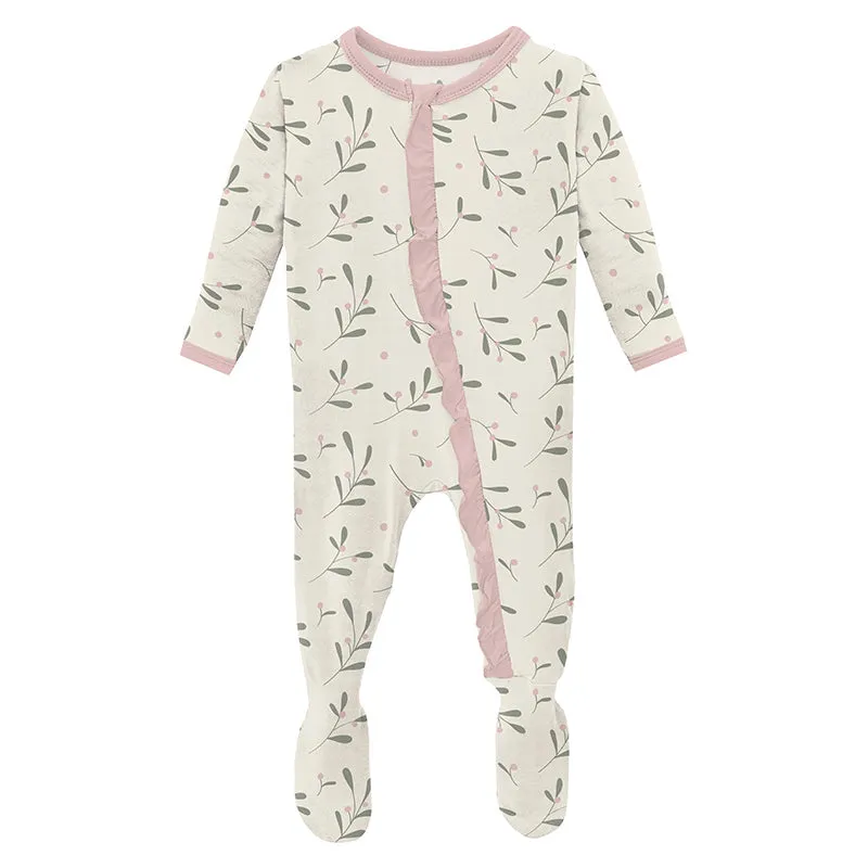 KicKee Pants Classic Ruffle Footie with 2W Zipper - Natural Mistletoe