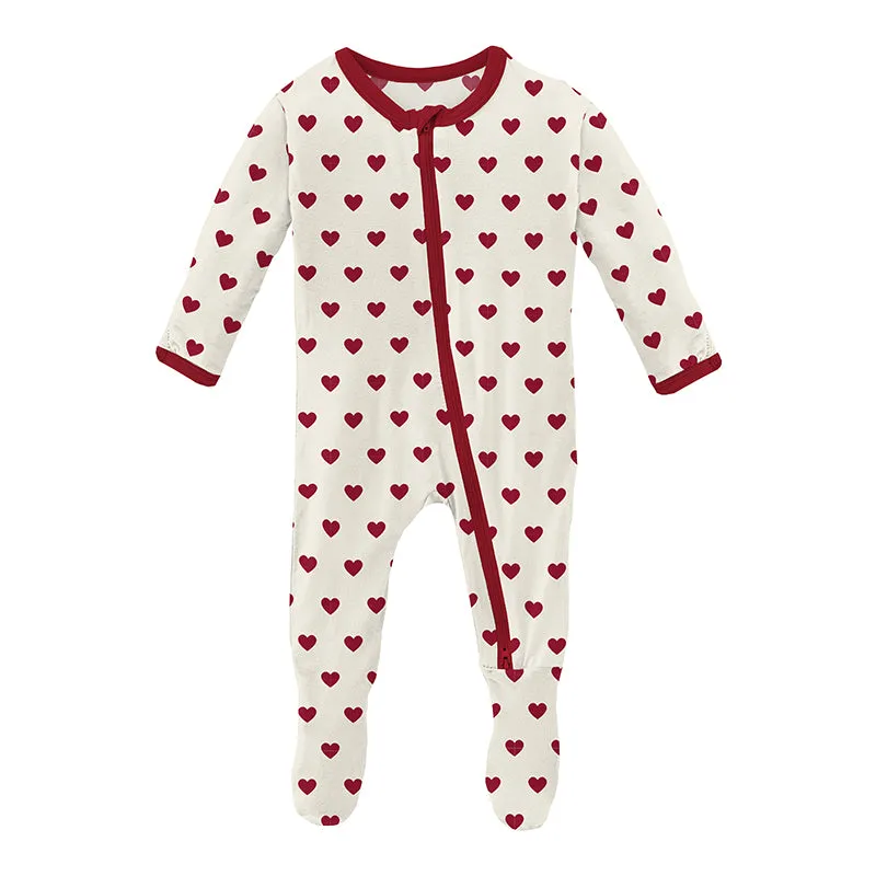 KicKee Pants Footie w/2W Zipper - Natural Hearts