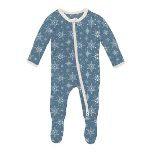 KicKee Pants Footie w/2W Zipper - Parisian Blue Snowflakes
