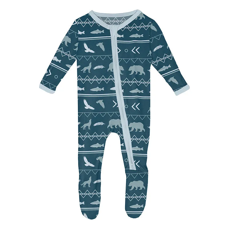 KicKee Pants Footie w/2W Zipper - Peacock Native Tribal Lore