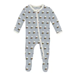 KicKee Pants Footie w/Zipper - Pearl Blue Baby Bumblebee