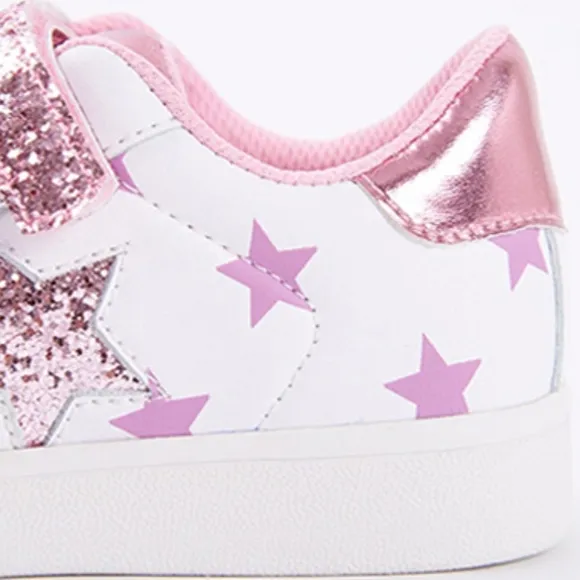 Kids Girls Boys Sparkling Star Velcro Sneakers