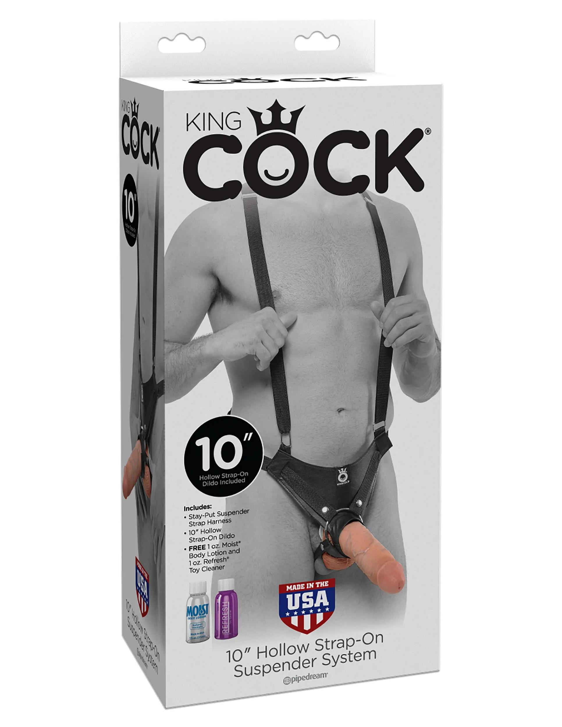 King Cock 10&quot; Hollow Strap-on Suspender System -  Flesh