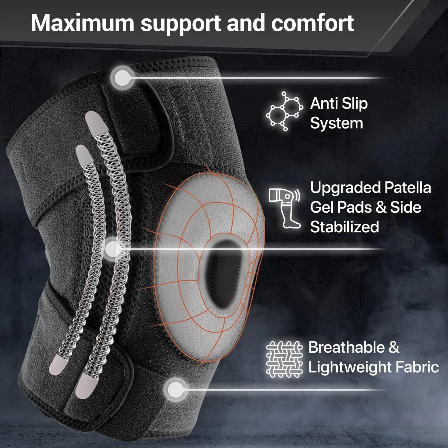 Knee Brace with Side Stabilizers & Patella Gel Pads for Maximum Knee Pain Support