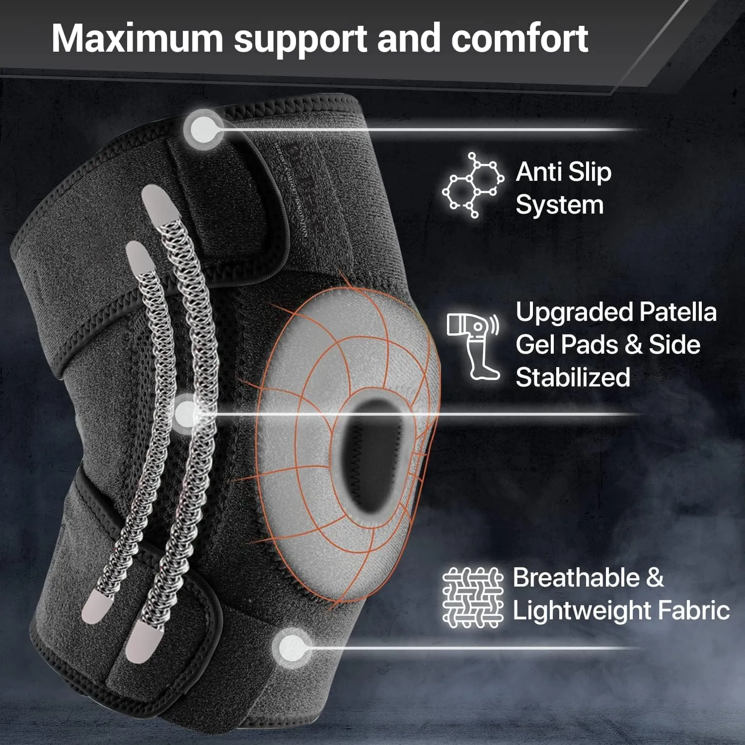 Knee Brace with Side Stabilizers & Patella Gel Pads for Maximum Knee Pain Support