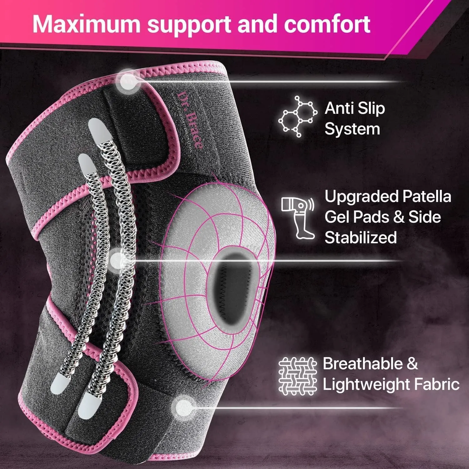 Knee Brace with Side Stabilizers & Patella Gel Pads for Maximum Knee Pain Support