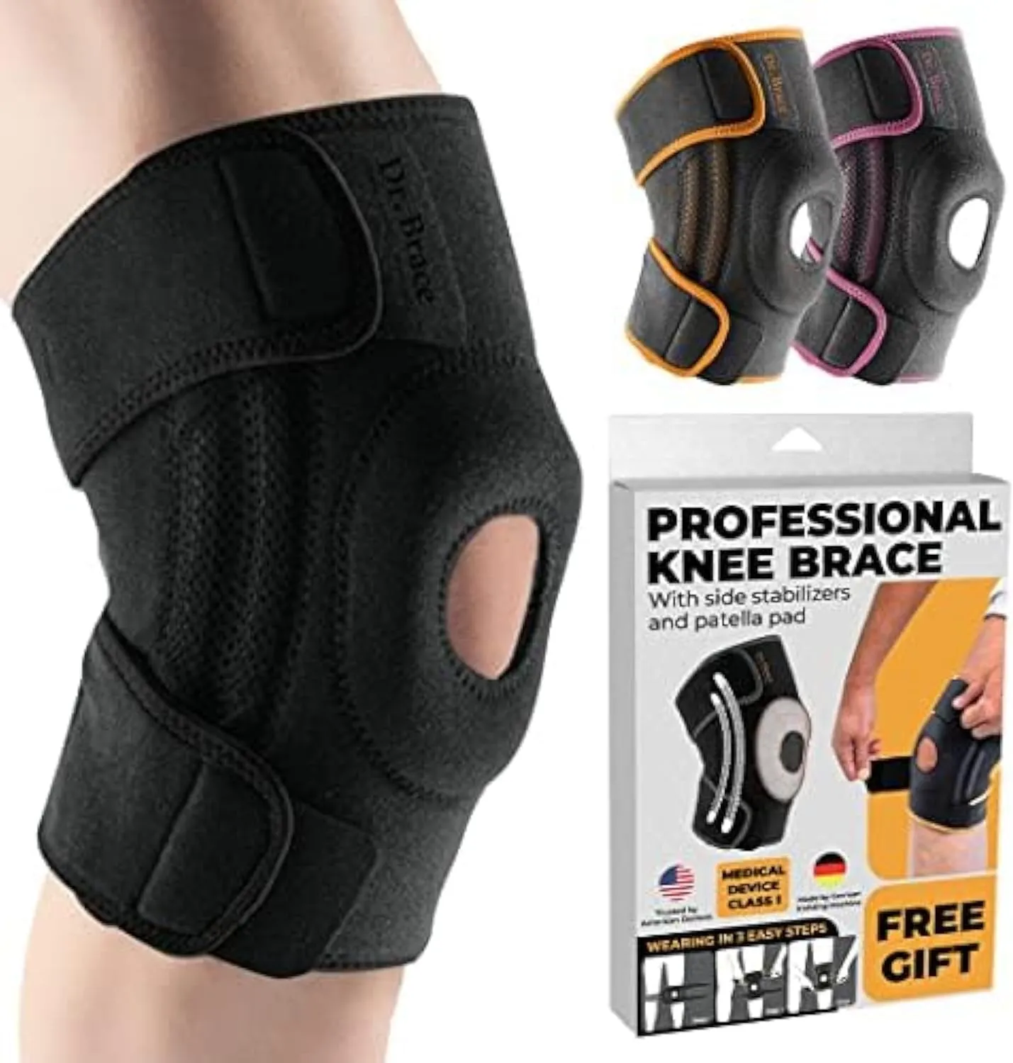Knee Brace with Side Stabilizers & Patella Gel Pads for Maximum Knee Pain Support