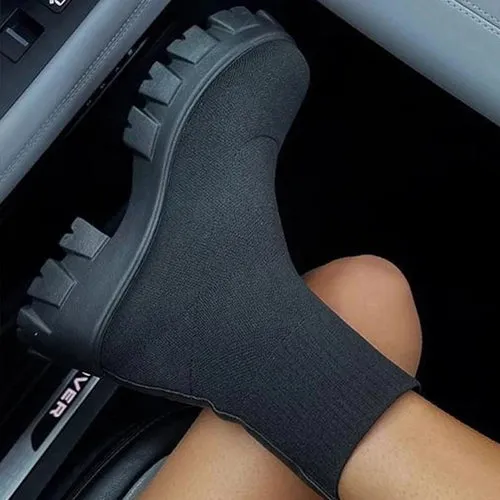 Knitted Stretch Sock Boots Platform Woman Knee High Boots Autumn