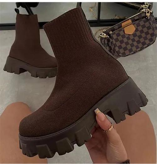 Knitted Stretch Sock Boots Platform Woman Knee High Boots Autumn