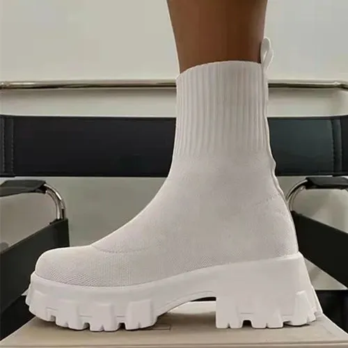 Knitted Stretch Sock Boots Platform Woman Knee High Boots Autumn