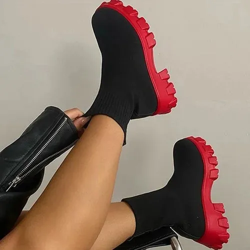 Knitted Stretch Sock Boots Platform Woman Knee High Boots Autumn