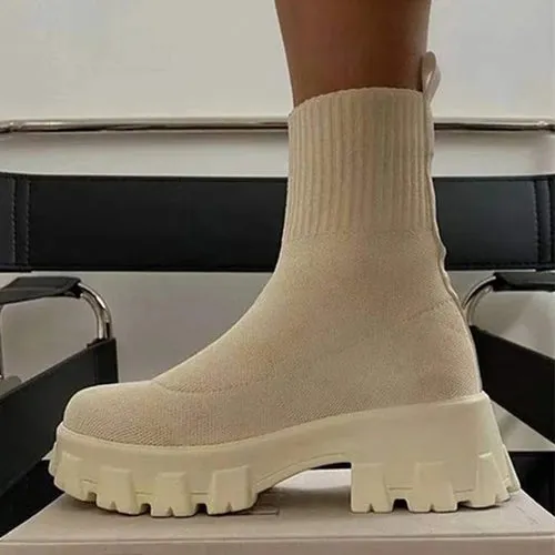 Knitted Stretch Sock Boots Platform Woman Knee High Boots Autumn