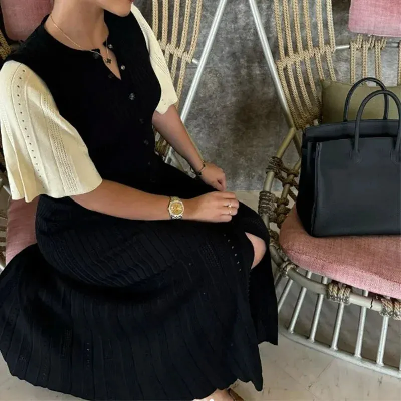 Knitted V-Neck Button Dress