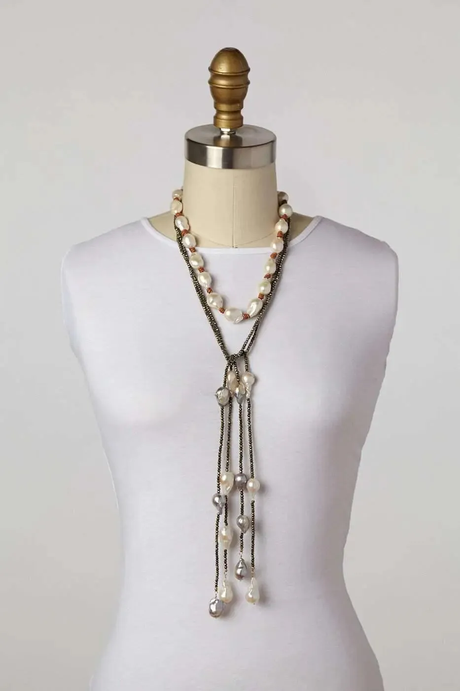 Knotted Baroque Pearl Leather Necklace