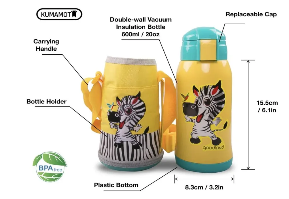 KUMAMOT 2-Way Kids Vacuum Insulated Water Bottle
