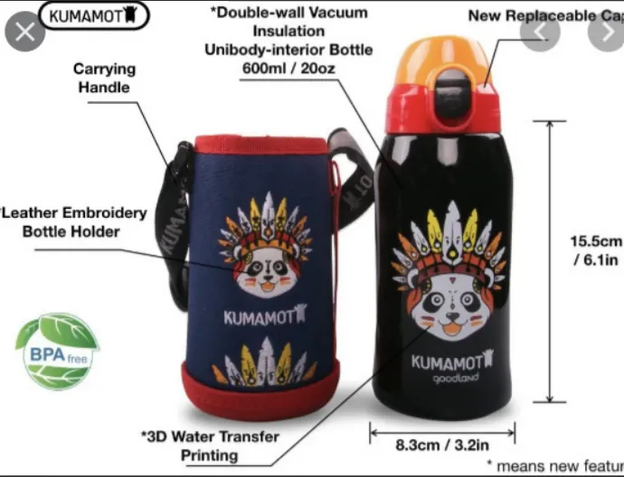 KUMAMOT 3-Kids Double-Wall Stainless Steel Water Bottle for Kids, 20 oz,