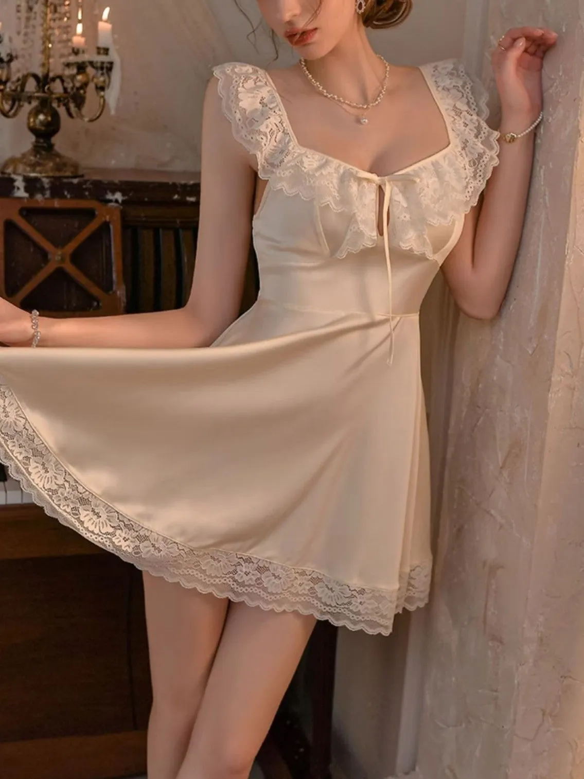 Lace-Trim Slip Dress
