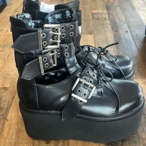 Lamoda Grommet Strap Platform AnkleBoots - Black - Dolls Kill size 9
