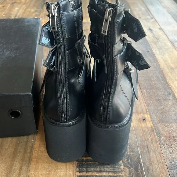 Lamoda Grommet Strap Platform AnkleBoots - Black - Dolls Kill size 9