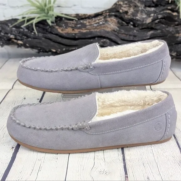 Lands End Women's Fuzzy Lined Suede Moccasin Slippers