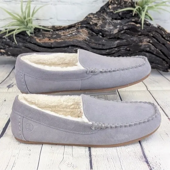 Lands End Women's Fuzzy Lined Suede Moccasin Slippers