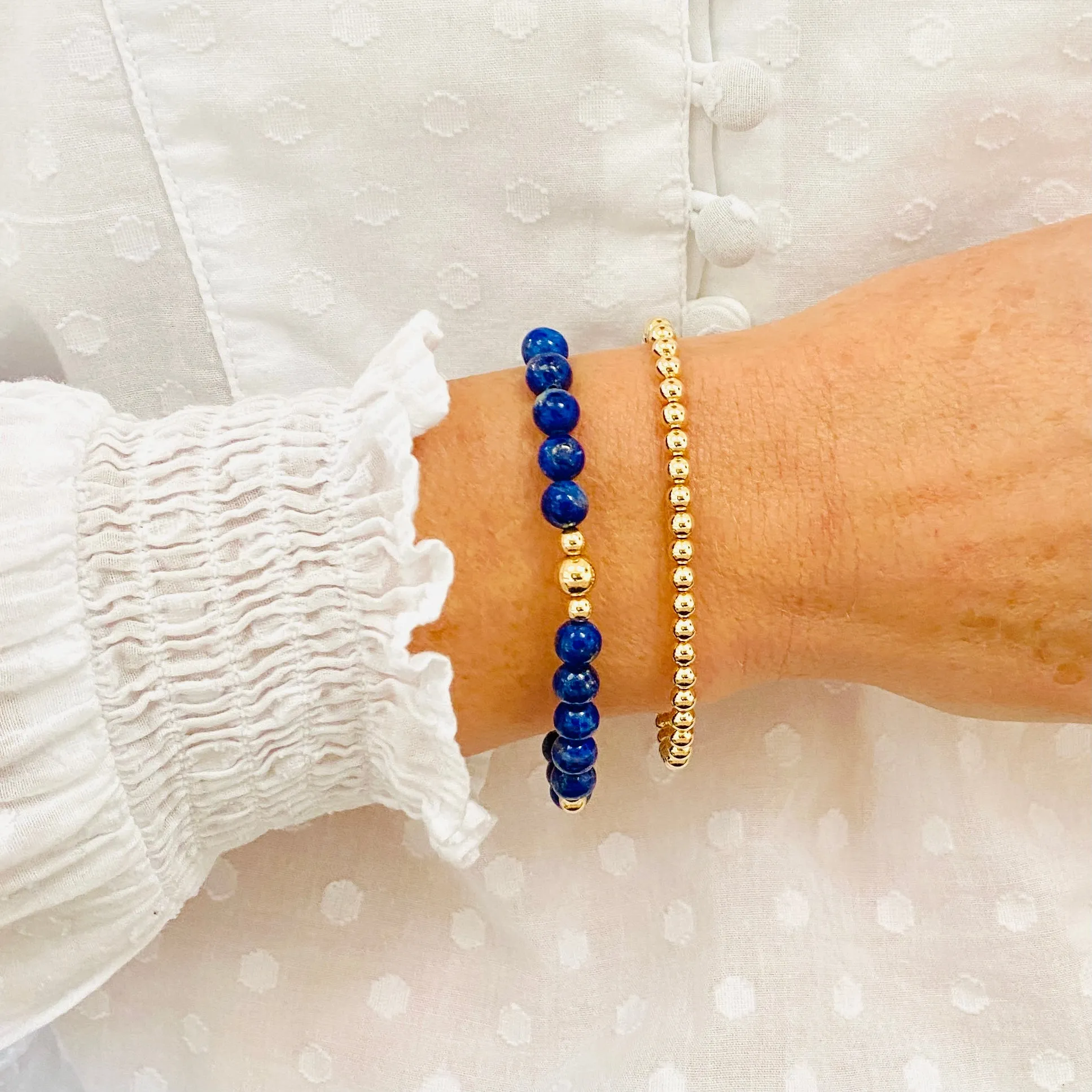 Lapis Lazuli Gemstone Bracelet with Gold Accent | Solo or Stack Set