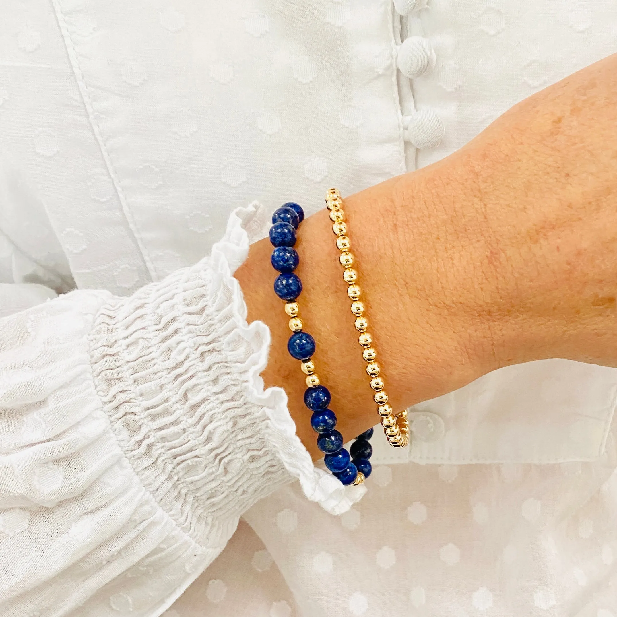 Lapis Lazuli Gemstone Bracelet with Gold Accent | Solo or Stack Set