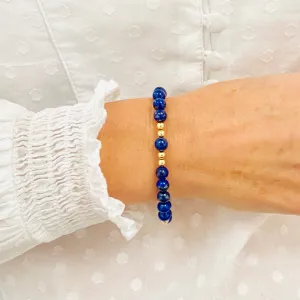 Lapis Lazuli Gemstone Bracelet with Gold Accent | Solo or Stack Set