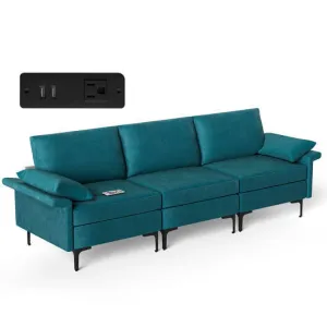 Large 3-Seat Sofa Sectional with Metal Legs and 2 USB Ports for 3-4 people-Turqu