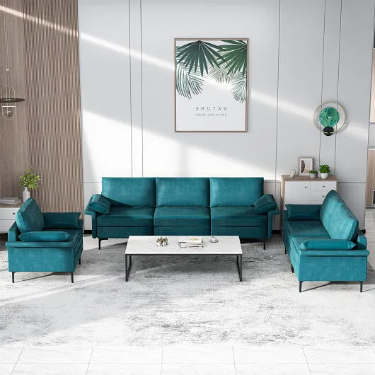 Large 3-Seat Sofa Sectional with Metal Legs and 2 USB Ports for 3-4 people-Turqu