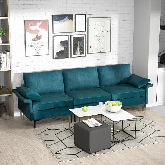 Large 3-Seat Sofa Sectional with Metal Legs and 2 USB Ports for 3-4 people-Turqu