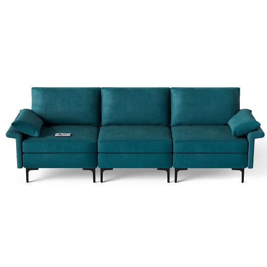 Large 3-Seat Sofa Sectional with Metal Legs and 2 USB Ports for 3-4 people-Turqu