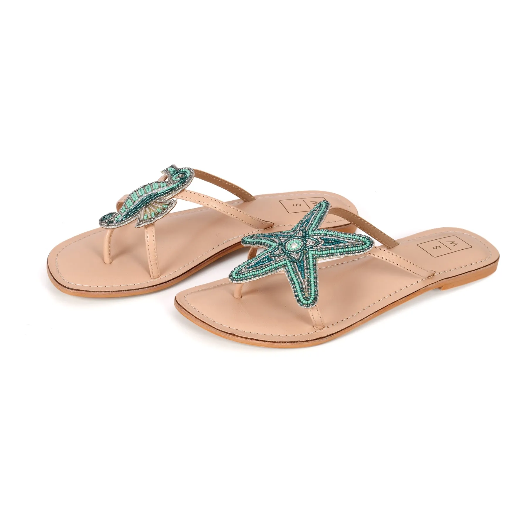 Larry Aqua & Silver Seahorse & Starfish Sandals