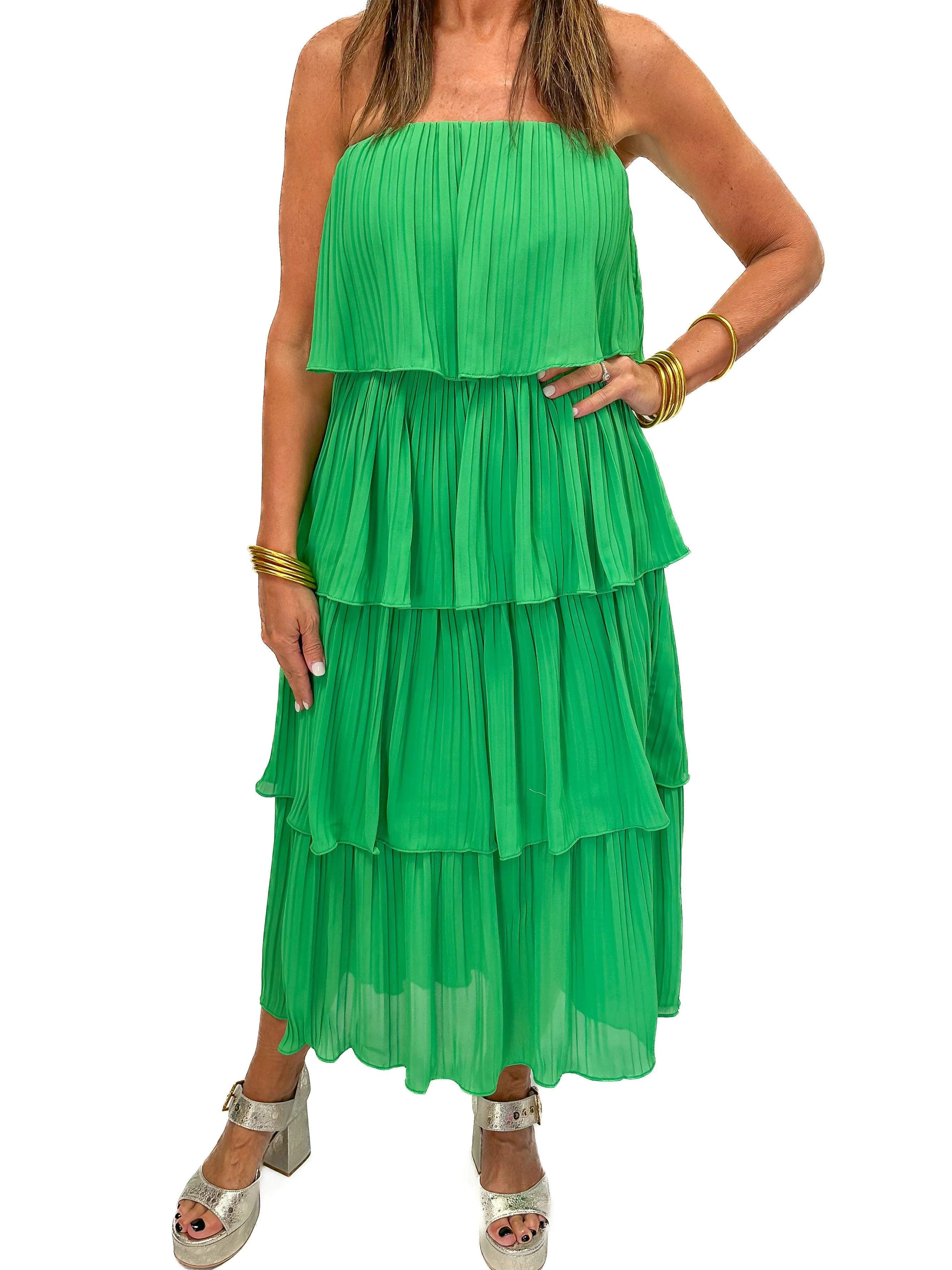 LBLOX Strapless Pleated Dress - Green