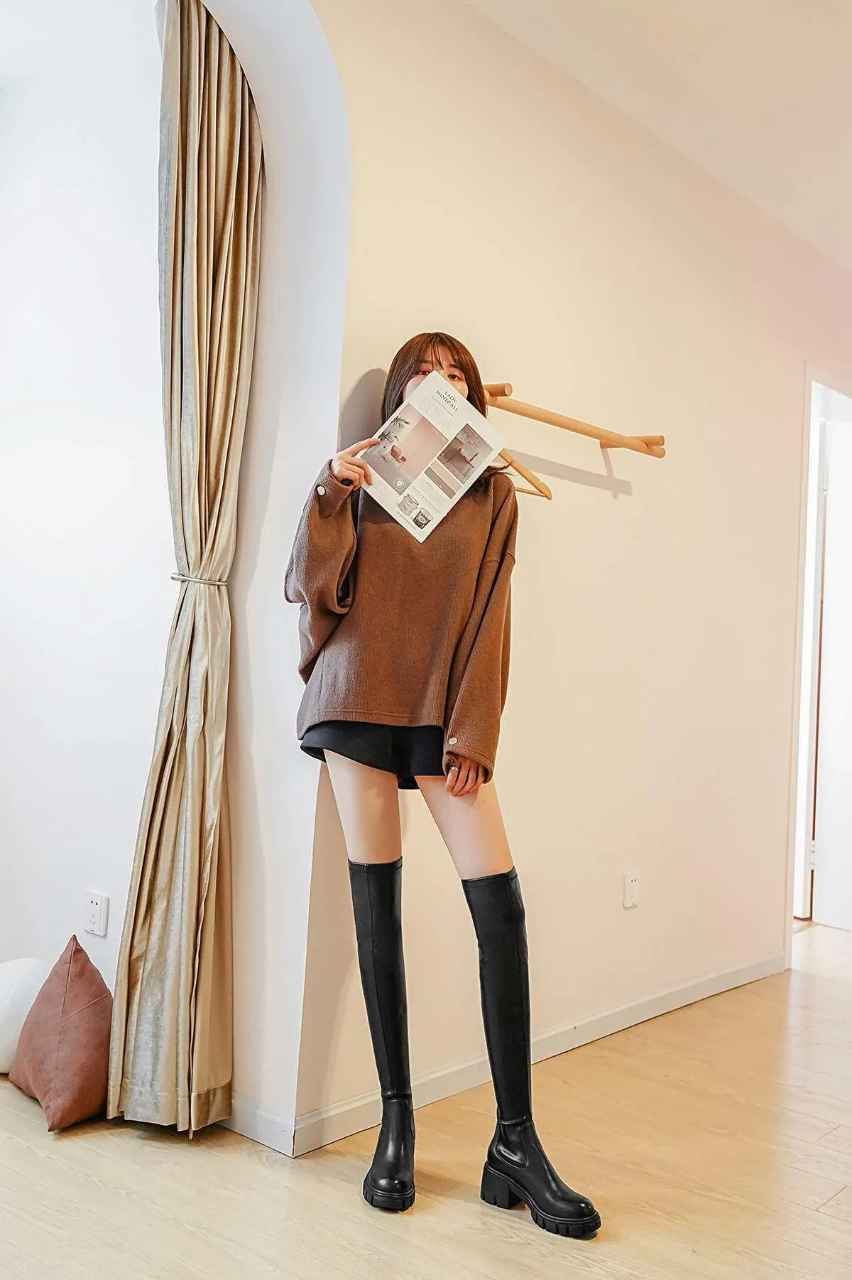 Leather Stretch Over-the-knee Boots Round Toe High Heels