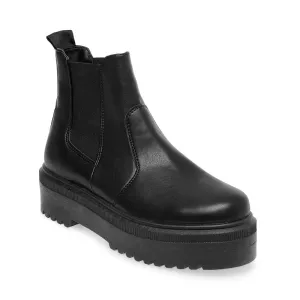 Leather Striped Trim Heel Elastic Gore Side Pull On 2 Inch Platform Chelsea Boot