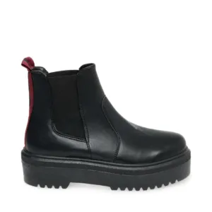 Leather Striped Trim Heel Elastic Gore Side Pull On 2 Inch Platform Chelsea Boot