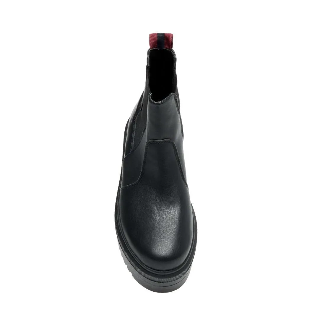 Leather Striped Trim Heel Elastic Gore Side Pull On 2 Inch Platform Chelsea Boot
