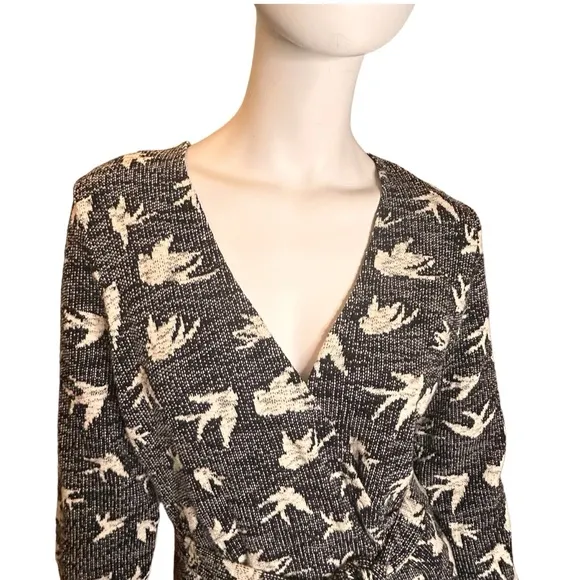 LEOTA New Song Bird Faux Wrap Sweater Dress Cotton Spandex Large