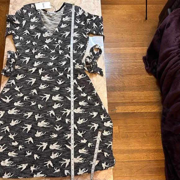 LEOTA New Song Bird Faux Wrap Sweater Dress Cotton Spandex Large