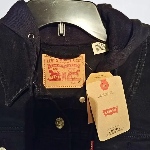 Levi's Black Hybrid Denim Hoodie Original Trucker Jacket Size M
