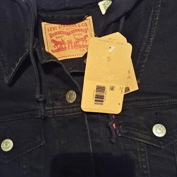Levi's Black Hybrid Denim Hoodie Original Trucker Jacket Size M