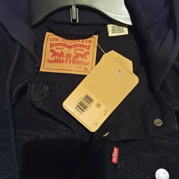 Levi's Black Hybrid Denim Hoodie Original Trucker Jacket Size XL