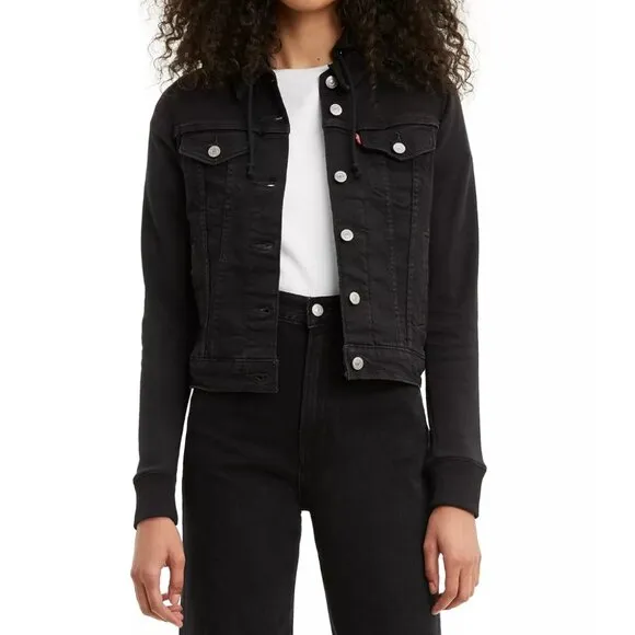 Levi's Black Hybrid Denim Hoodie Original Trucker Jacket Size XL