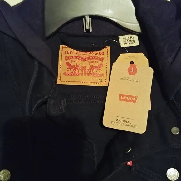 Levi's Black Hybrid Denim Hoodie Original Trucker Jacket Size XL