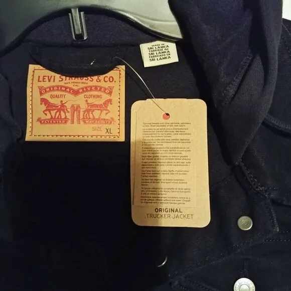 Levi's Black Hybrid Denim Hoodie Original Trucker Jacket Size XL